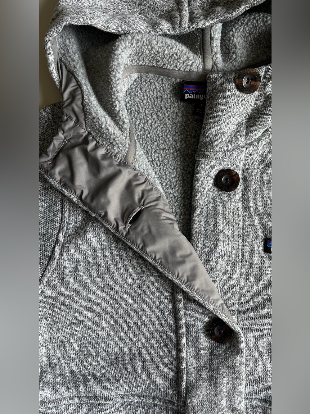 Patagonia Better Sweater Hooded Coat Jacket Gray Recycled Fleece Button Front S - Picture 8 of 16